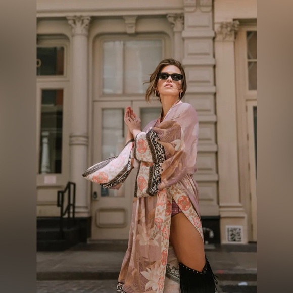 NIP-Gypsy Cherry Blossom Maxi Kimono Dusty - Picture 6 of 6